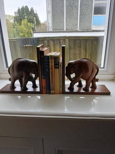 Treen elephant bookends - elephant, vtg