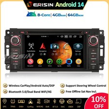 64GB Android 14 Car Stereo GPS DVD CarPlay Jeep Compass Wrangler Chrysler Dodge