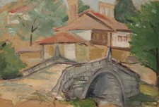 Antique oil painting landscape