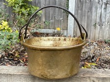 Antique Vintage Kitchen Brass & Cast Iron Jam Pan Preserve Cooking Pot Cauldron