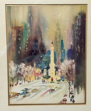 Ed Walaitis art print from watercolor painting cityscape 6-3/4 X 5-1/4 Chicago