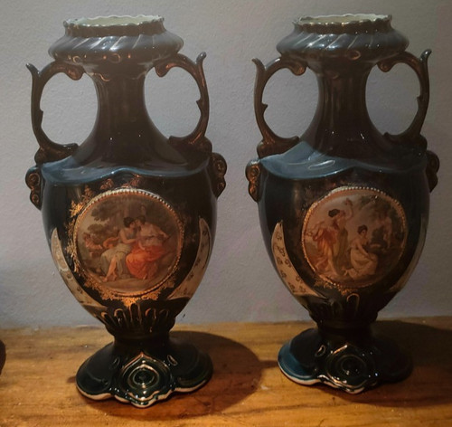 French vases porcelain pair - french,