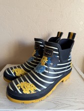 Joules Women's Wellibob Ankle Wellies Navy Striped Floral Size UK 7 - Great (J)