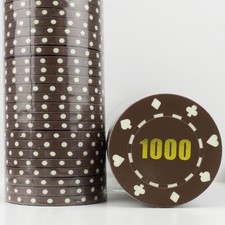 50 x Budget Suited Foil Numbered BROWN 1000, 11.5g ABS Poker Chips - END OF LINE