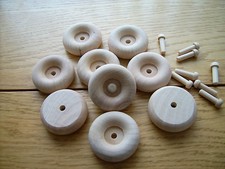10x Wooden toy wheels + axles. Wooden wheels 2" (50mm) with recessed hub.