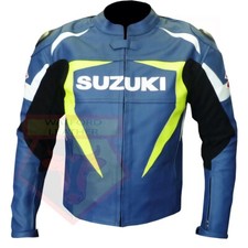 SUZUKI BIKERS MOTORBIKE COAT WITH ARMOUR PROTECTION REAL COWHIDE LEATHER JACKET