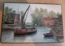 Vintage Kevin Platt Picture Print On Wooden Board Wall Plaque Hunsett Mill