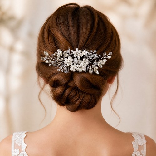 Silver pearl crystal hair - hair, comb