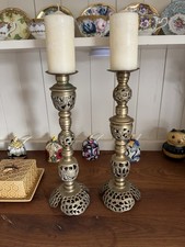 Vintage Large Brass Pillar Candle Holders