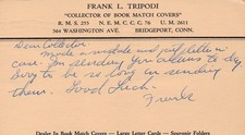 1948 Bridgeport Connecticut CT Frank Tripodi Match Cover Large Letter Cards PC