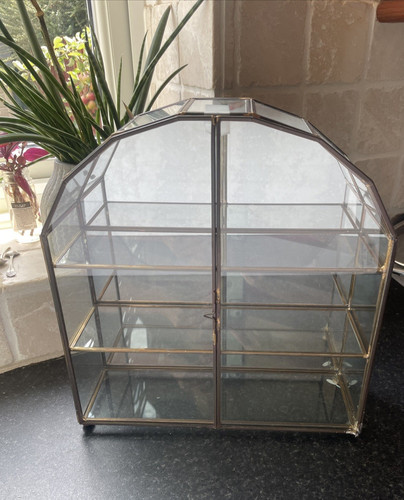 Vintage brass glass curio - vintage,