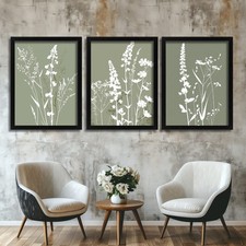 Sage Green Wildflower Set Of 3 Prints Minimalist Botanical Wall Art Floral Decor