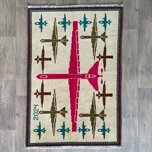 Cream afghan war rug 156x103cm - war,