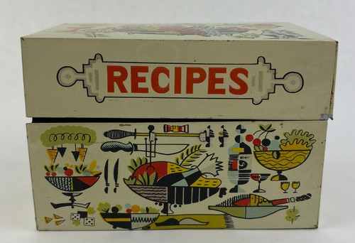 Vintage metal tin recipe box - metal,