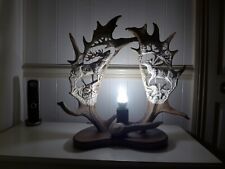 Fallow Deer Antler Lamp With Deer and Doe Design Handmade Art Unique Gift