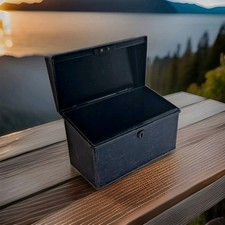 Antique Metal Tin Document Notary Deed Lock Cash Box Strong Box No Key Japanned