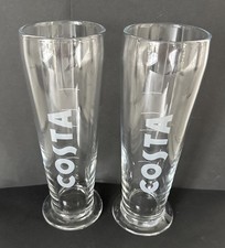 2x Costa Coffee Tall Long Drinking Glass Frappe Milkshake Latte 400ml See Info.