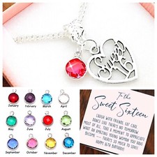 SWEET SIXTEEN, Sixteenth,16th, Necklace, BIRTHSTONE, Birthday Gift, Box & Card