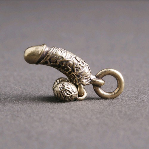 Brass male penis pendant - brass,