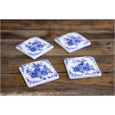 Set of 4 French Shabby Chic Ceramic Coasters in a Blue and White Delft Style