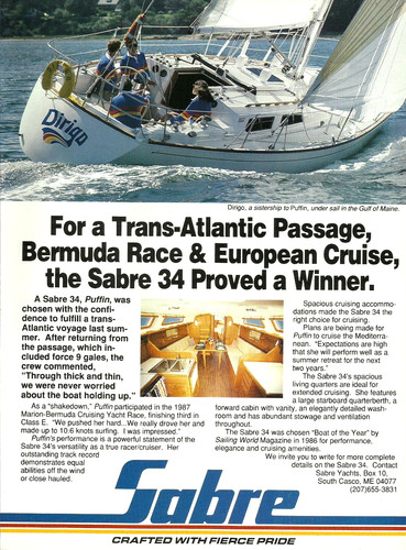 1988 sabre sailing yacht - 34,