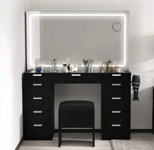 Vanity Dressing Table 11 Drawers Makeup Desk Chair Set with LEDMirror Stool