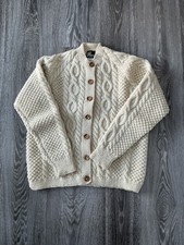 Aran Wool  Cable Knit Cardigan Vintage with wooden buttons size 14 (36”)