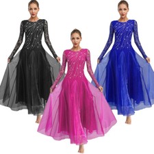 Women Glittery Rhinestones Ballroom Flamenco Dance Ballroom Dresses Costume