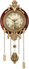 Retro Vintage Wall Clock with Swinging Pendulum Antique Style Wooden Decor