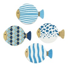 4x Beach Wall Decor Wooden Fish Nautical Art Coastal Wall Sculpture For Bathroom