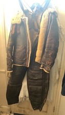 Genuine WW2 leather flying jacket and trousers .