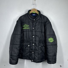 Vintage Umbro Puffer Jacket Mens M Black Pro Spell Out Gilet 90s Football