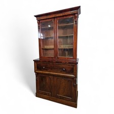 Antique Victorian Secretaire bureau - Mahogany glazed bookcase / display cabinet