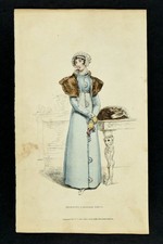 Regency Dress, Stole, Miser Purse, Muff. Fashion Print. La Belle Assemblee 1814.