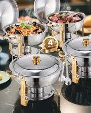 VEVOR 5 Qt 4 Pack Round Chafing Dish Buffet Set Full-Size Pan Stainless Steel