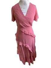 Lulus Next to You Dress Women’s M Rusty Rose Swiss Dot Ruffle Romantic Boho NEW