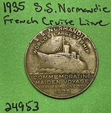 Rare Art Deco Bronze SS Normandie Maiden Voyage Medallion 1935 by Jean Vernon