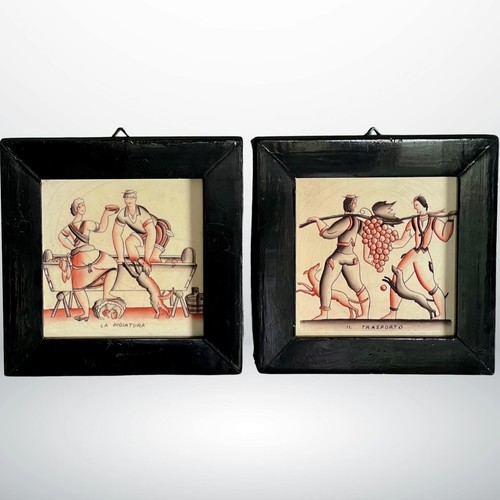 Pair framed ceramic tiles - of,