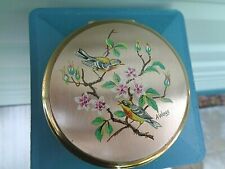 Vintage Stratton Enamel Bird / Floral Powder Compact  -  Artist Signed A. Wagg