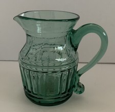 Glass pitcher green Greenfield Village MI Henry Ford Museum Handcrafted Vintage