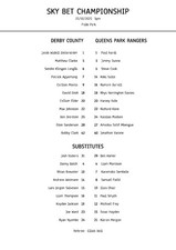 Derby County vs QPR - A4 Teamsheet 25/10/2025 - Championship