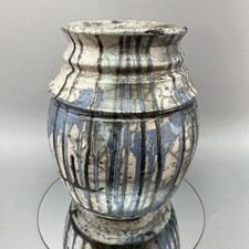 Vintage Signed Tom Mcmillin 9” Blue Raku Pottery Planter Vase Artisan Hand Made