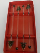 Art Glass CHRISTMAS TREE Swizzle Sticks (set of 4)