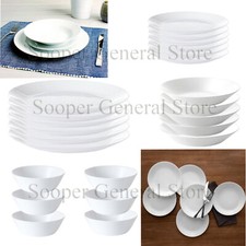 White Plates Bowls Crockery Dinner Set Dinnerware Tableware 8 16 24Pc Mi/Di SAFE
