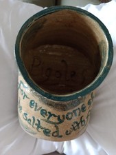 Rustic Studio Pottery Stoneware Salt Pig with Mottos On 17cm Tall Heavy VGC