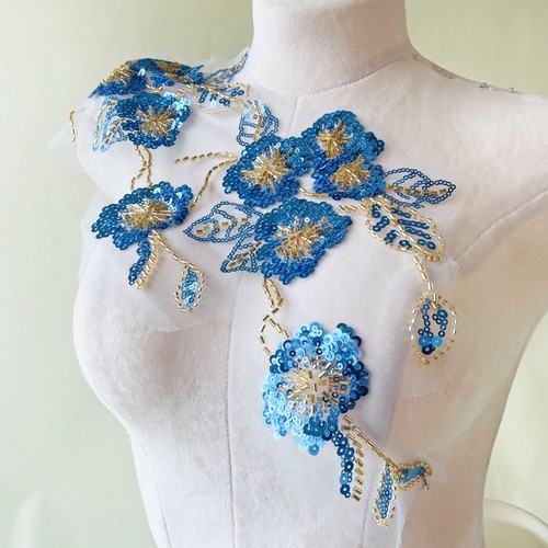 Blue gold beaded - gold, sequin