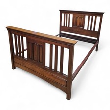 Antique Victorian Double Bed Frame - Carved Walnut Headboard and Footboard Bed