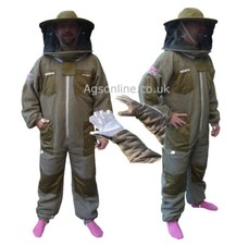 Round hat three layer ultra ventilated green beekeeping bee suit and gloves AGS