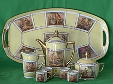 Royal Vienna FSK Czechoslovakia Courting Couple on Yellow Tea Coffee Set on Tray