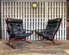 X2 Ingmar Relling Westnofa Leather Armchairs Vintage Retro Mid Century Danish